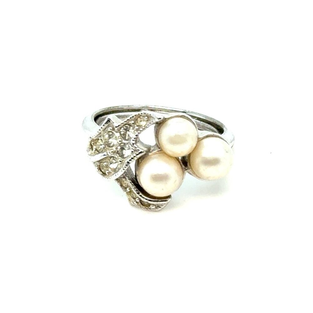 Avon White Pearls Silver Plated Band‎ Ring
